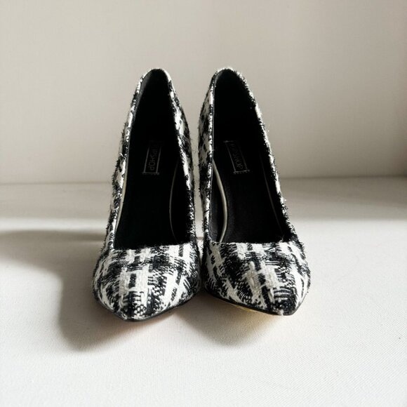 TOPSHOP Black White Plaid Tweed Classic Heels 41 (10.5) - Picture 2 of 7